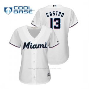Camiseta Beisbol Mujer Miami Marlins Starlin Castro Cool Base Majestic 1ª 2019 Blanco