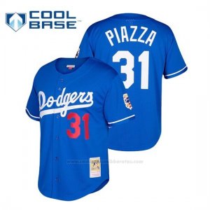Camiseta Beisbol Hombre Los Angeles Dodgers Mike Piazza Cooperstown Collezione Mesh Button-Up Azul