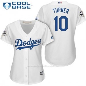 Camiseta Beisbol Mujer Los Angeles Dodgers 2017 World Series Justin Turner Blanco Cool Base