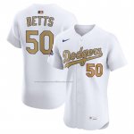 Camiseta Beisbol Hombre Los Angeles Dodgers Mookie Betts 2025 Gold Collection Elite Blanco