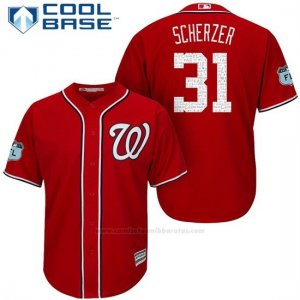 Camiseta Beisbol Hombre Washington Nationals Max Scherzer Scarlet 2017 Entrenamiento de Primavera Cool Base Jugador