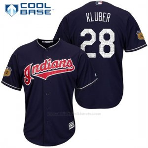 Camiseta Beisbol Hombre Cleveland Indians Corey Kluber 28 Azul 2017 Entrenamiento de Primavera Cool Base Jugador