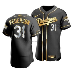 Camiseta Beisbol Hombre Los Angeles Dodgers Joc Pederson Black 2020 World Series Champions Golden Limited Authentic