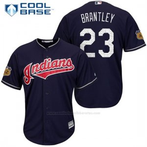 Camiseta Beisbol Hombre Cleveland Indians Michael Brantley 23 Azul 2017 Entrenamiento de Primavera Cool Base Jugador