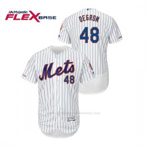 Camiseta Beisbol Hombre New York Mets Jacob Degrom 150th Aniversario Patch Autentico Flex Base Blanco