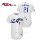 Camiseta Beisbol Hombre Los Angeles Dodgers Walker Buehler 150th Aniversario Patch Flex Base Blanco