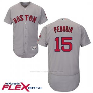 Camiseta Beisbol Hombre Boston Red Sox 15 Dustin Pedroia Gris Autentico Coleccion Flex Base
