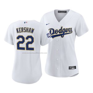 Camiseta Beisbol Mujer Los Angeles Dodgers Clayton Kershaw 2021 Gold Program Replica Blanco