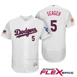 Camiseta Beisbol Hombre Los Angeles Dodgers 2017 Estrellas y Rayas Corey Seager Blanco Flex Base