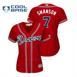 Camiseta Beisbol Mujer Atlanta Braves Dansby Swanson Cool Base Alternato Rojo