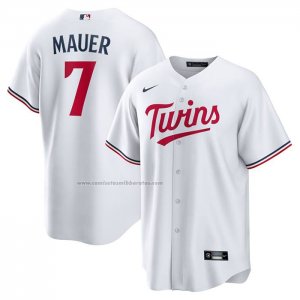 Camiseta Beisbol Hombre Minnesota Twins Joe Mauer Retired Primera Replica Blanco