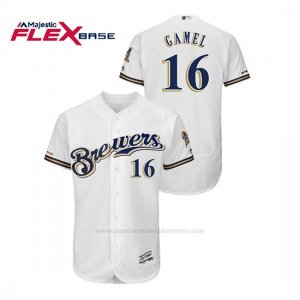 Camiseta Beisbol Hombre Milwaukee Brewers Ben Gamel 150th Aniversario Patch Autentico Flex Base Blanco