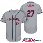 Camiseta Beisbol Hombre Colorado Rockies 2017 Estrellas y Rayas Trevor Story 27 Gris Flex Base