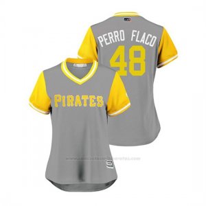 Camiseta Beisbol Mujer Pittsburgh Pirates Richard Rodriguez 2018 Llws Players Weekend Perro Flaco Gris