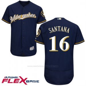 Camiseta Beisbol Hombre Milwaukee Brewers Domingo Santana Azul Autentico Coleccion Flex Base Custom