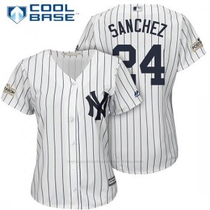 Camiseta Beisbol Mujer New York Yankees 2017 Postemporada Gary Sanchez Blanco Cool Base