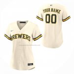 Camiseta Beisbol Mujer Milwaukee Brewers Primera Replica Personalizada Crema Camiseta Beisbol Mujer Milwaukee Brewers Primera Replica Personalizada Crema