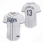 Camiseta Beisbol Nino Tampa Bay Rays Junior Caminero Primera Game Blanco