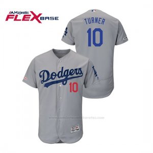 Camiseta Beisbol Hombre Los Angeles Dodgers Justin Turner 150th Aniversario Patch Flex Base Gris