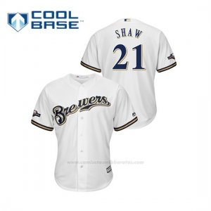 Camiseta Beisbol Hombre Milwaukee Brewers Travis Shaw 2019 Postseason Cool Base Blanco