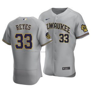 Camiseta Beisbol Hombre Milwaukee Brewers Pablo Reyes Autentico Road Gris