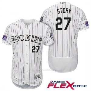 Camiseta Beisbol Hombre Colorado Rockies Trevor Story 27 Blanco 25th Season Flex Base