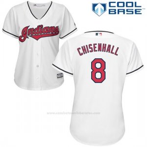 Camiseta Beisbol Mujer Cleveland Indians 8 Lonnie Chisenhall Blanco Cool Base