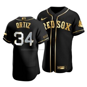 Camiseta Beisbol Hombre Boston Red Sox David Ortiz Golden Edition Autentico Negro