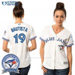 Camiseta Beisbol Mujer Toronto Blue Jays Jose Bautista 19 Blanco Cool Base 40 Aniversario