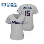 Camiseta Beisbol Mujer Miami Marlins Brian Anderson Cool Base Majestic Road 2019 Gris