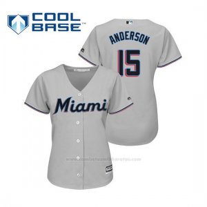 Camiseta Beisbol Mujer Miami Marlins Brian Anderson Cool Base Majestic Road 2019 Gris