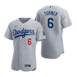 Camiseta Beisbol Hombre Los Angeles Dodgers Trea Turner Autentico Alterno Gris