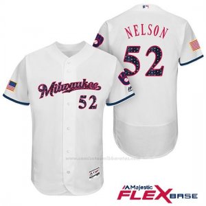 Camiseta Beisbol Hombre Milwaukee Brewers 2017 Estrellas y Rayas Jimmy Nelson Blanco Flex Base
