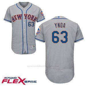 Camiseta Beisbol Hombre New York Mets 63 Gabriel Ynoa Gris Flex Base