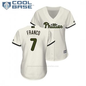 Camiseta Beisbol Mujer Philadelphia Phillies Maikel Franco 2018 Dia de los Caidos Cool Base Crema