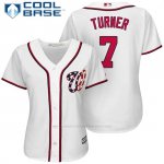 Camiseta Beisbol Mujer Washington Nationals 7 Trea Turner Blanco 2017 Cool Base