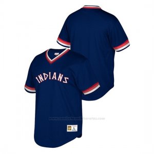 Camiseta Beisbol Hombre Cleveland Indians Cooperstown Collection Mesh Wordmark V-Neck Azul