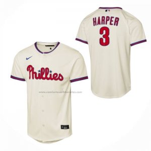 Camiseta Beisbol Nino Philadelphia Phillies Bryce Harper Alterno 2 Replica Crema