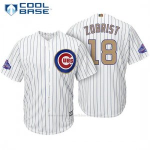 Camiseta Beisbol Hombre Chicago Cubs 18 Ben Zobrist Blanco Oro Program Cool Base