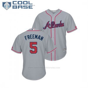 Camiseta Beisbol Hombre Atlanta Braves Frojodie Freeman 2018 Stars & Stripes Cool Base Gris