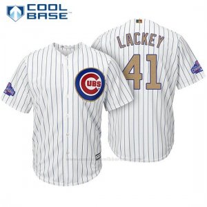 Camiseta Beisbol Hombre Chicago Cubs 41 John Lackey Blanco Oro Program Cool Base