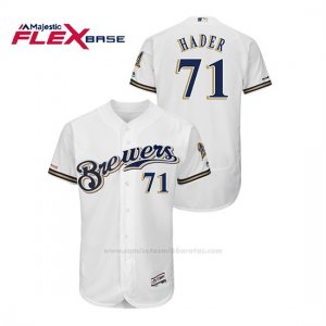 Camiseta Beisbol Hombre Milwaukee Brewers Josh Hader 150th Aniversario Patch Autentico Flex Base Blanco