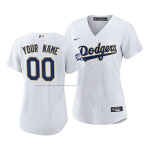 Camiseta Beisbol Mujer Los Angeles Dodgers Personalizada 2021 Gold Program Replica Blanco