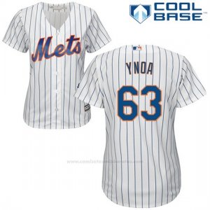 Camiseta Beisbol Mujer New York Mets 63 Gabriel Ynoa Blanco Cool Base