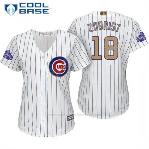 Camiseta Beisbol Mujer Chicago Cubs 18 Ben Zobrist Blanco Oro Program Cool Base