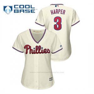 Camiseta Beisbol Mujer Philadelphia Phillies Bryce Harper Cool Base Alternato Crema