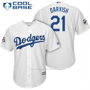 Camiseta Beisbol Hombre Los Angeles Dodgers 2017 World Series Yu Darvish Blanco Cool Base