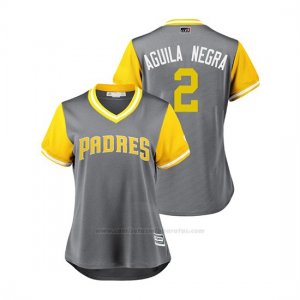 Camiseta Beisbol Mujer San Diego Padres Jose Pirela 2018 Llws Players Weekend Aguila Negra Gris