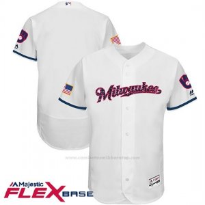 Camiseta Beisbol Hombre Milwaukee Brewers 2017 Estrellas y Rayas Blanco Flex Base