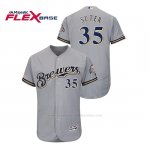 Camiseta Beisbol Hombre Milwaukee Brewers Brent Suter 150th Aniversario Patch Autentico Flex Base Gris